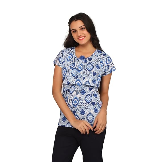 Printed Blue maternity top for women , pregnancy