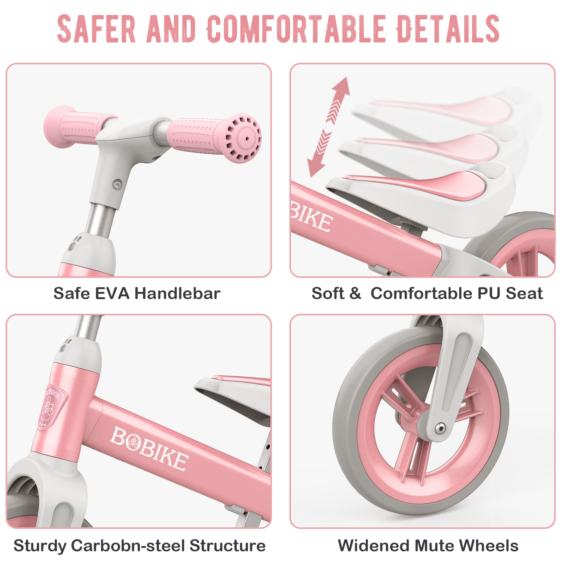 Toddler Balance Bike Toys for 1 to 4 Year Old Girls Boys Adjustable Seat and Handlebar No-Pedal Training Bike Best Gifts for Kids