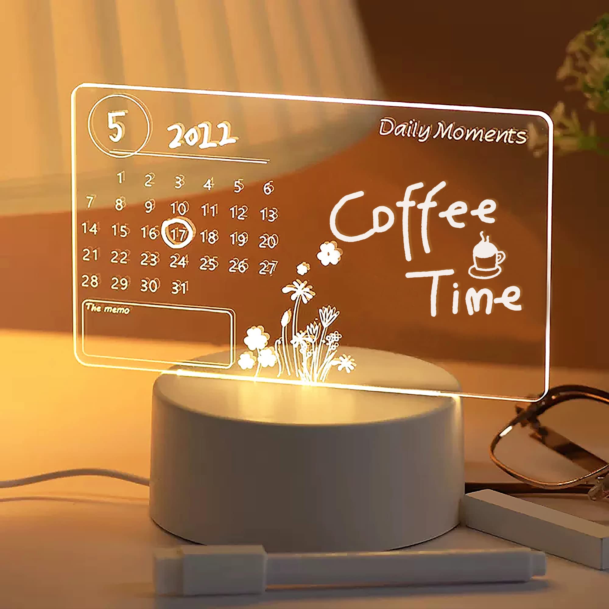 10L0L Transparent Luminous Light Acrylic Note Board Can Wipe Message Small Whiteboard Home Memo Prompt Desktop Writing Christmas Birthday Gift for Girls Gift