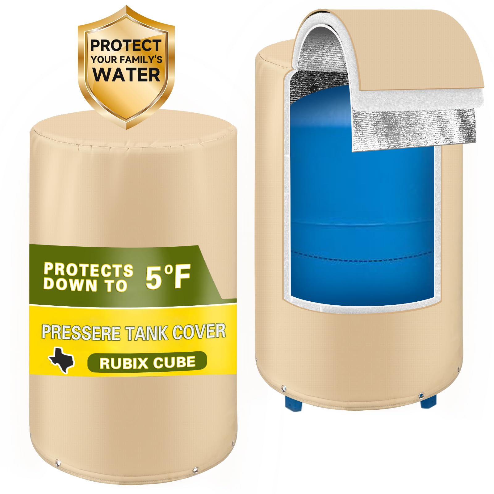 Photo 1 of Round Well Pressure Tank Cover, 1200D Heavy Duty Waterproof Well Pump Cover, Thickened 3 Layers?Dustproof, UV-Resistant and Cold Snap (5°F) for Pressure Tank, Beige(24 x 34 inches)