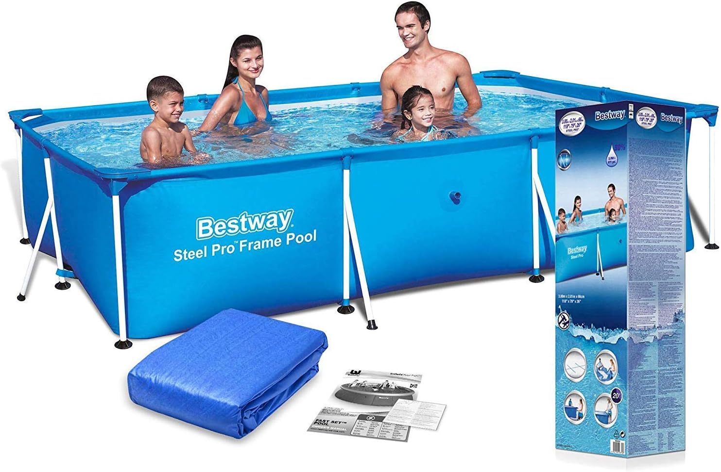 NHR PVC and Polyester Deluxe Rectangular Frame Family Pool, Blue