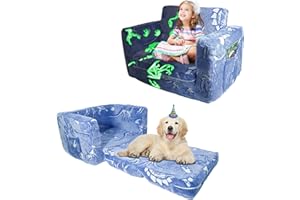 OSYKIU 2-in-1 Toddler Sofa Fold Out, Comfy Convertible Kids Couch to Lounger, Dinosaur Baby Sofa Chair for Boys and Girls Gifts, Folding Kids Play Sofa Bed