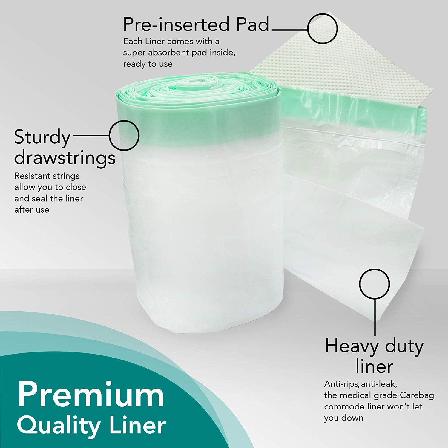 Carebag Commode Liners with Super Absorbent Pad, 360 Liners- Fits Any Standard Bedside Commode Bucket or Commode Pail – Disposable Commode Liners for an Adult Commode Chair: Health & Personal Care