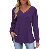 VUTRU Women Long Sleeve Tunic Tops V Neck Casual Loose Fit Blouses Plus Size Fall Shirts for Work or Daily Wear