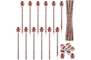 Humyoun 32 Pcs Gingerbread Pencils with Erasers, 16 Christmas Gingerbread Pencils Bulk 16 Erasers Winter Christmas Stationery Supplies for Classrooms Exchange Reward Prizes Home Office School Supplies