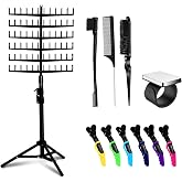 Laflare Standing Braid Hair Organizer &ndash; 144 Pegs Hair Extension Holder, Divider &amp; Display Stand for Hair Braiding, Height Adjustable Rack, Easy to Assemble (Black-Combo)