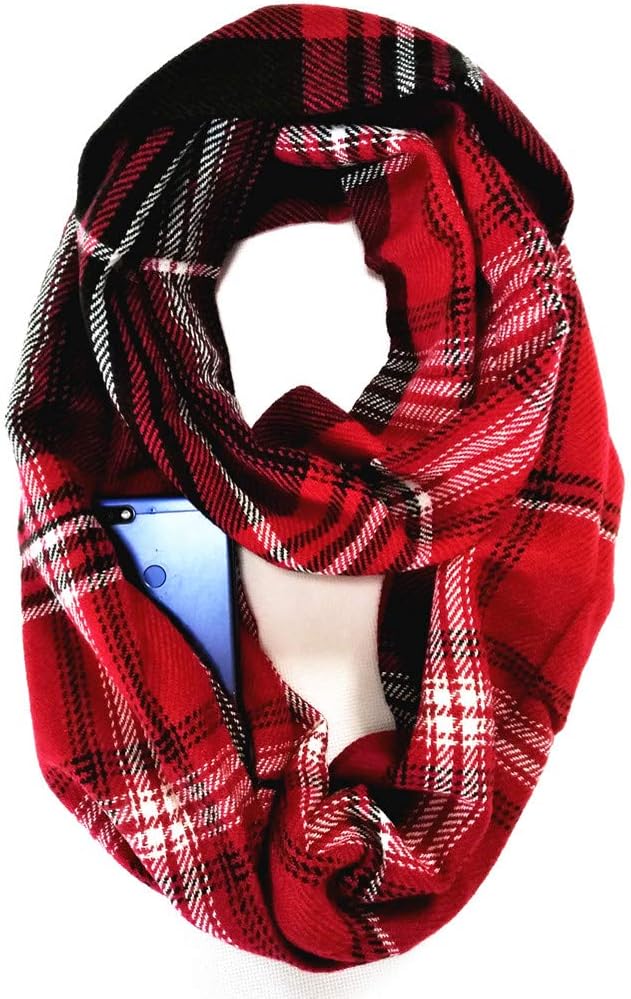 Winter Women Plaid Infinity Scarf,Fashion Tassel Soft Circle Loop Scarves for Women