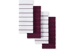 KitchenAid Albany Kitchen Towel 4-Pack Set, Boysenberry Purple/White, 16"x26"
