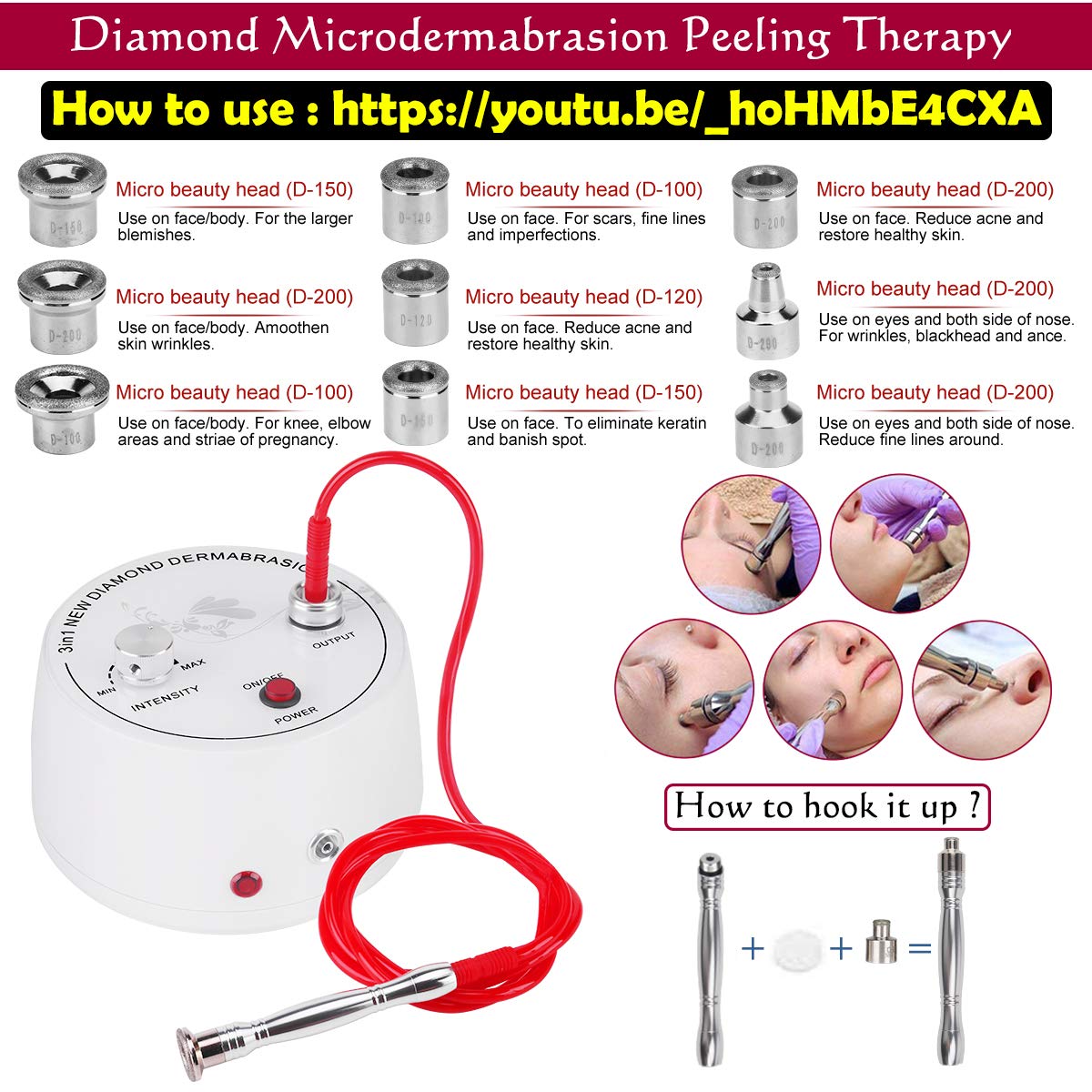 Diamond Microdermabrasion Machine, Yofuly 3 in 1 Diamond Microdermabrasion Dermabrasion Machine, 0-55cmhg Suction Power Professional Dermabrasion for Personal Home Use: Beauty