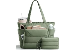 BAGSTELLAR Puffer Tote Bag for Women, Lightweight Puffy Work Handbag Teacher Nurse Quilted Shoulder Bag for School Travel Gym