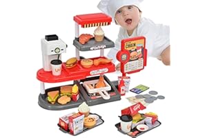 HAIFENG 71PCS Pretend Play Fast Food Set, Fast Food Toys with Cash Register, Play Food for Kids Kitchen with Hamburger, Ice Cream, Fries and More, Play Kitchen Accessories for Boys Girls