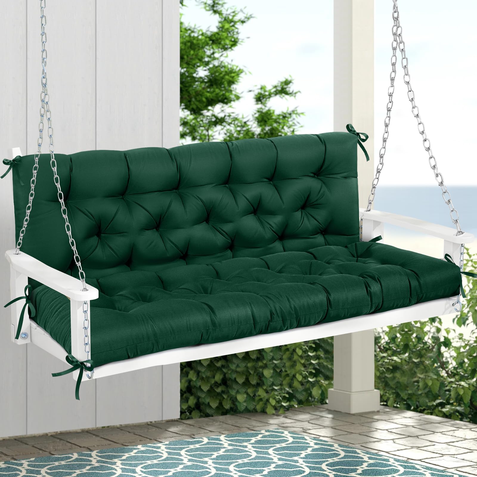 Photo 1 of MAGIC ELEPHANT Porch Swing Cushions, Memory Foam Swing Cushion for Outdoor Furniture, Patio 2-3 Seater Cushion Replacement with Headrest for Swing Chair, 60x40 Inch (Green)