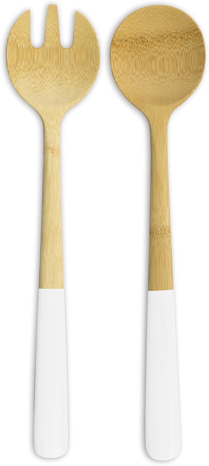 Pebbly nba105 Salad Servers, Bamboo, White, 31 x 10 x 5 cm