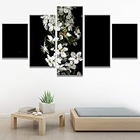 SIGNWIN 5 Panel Canvas Wall Art White Floral for Home Decorations Ready to Hang - 60