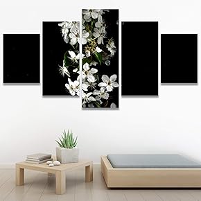 SIGNWIN 5 Panel Canvas Wall Art White Floral...