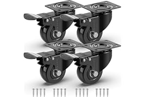 GBL 2" Heavy Duty Caster Wheels with Brakes + Screws - up to 440Lbs - Set of 4 No Floor Marks Silent Castor for Furniture - Rubbered Trolley or Pallet Swivel Wheels - Black Casters