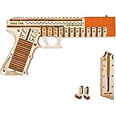 Wood Trick Defenders Gun 3D Wooden Puzzles for Adults to Build - Shoots up to 13 ft - 2 Clips - 9x5 in - Wooden Model Kits for Adults - 14+