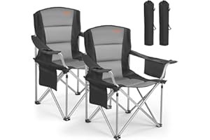 VEVOR Oversized Camping Chairs, 450 lbs Heavy Duty Support, Portable Folding Camp Chairs with Padded Backrest & Armrests, Cup