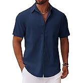 COOFANDY Men's Button Down Short Sleeve Shirt Casual Cotton Summer Beach Linen Wedding Shirts with Pocket