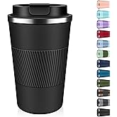 Insulated Coffee Tumbler 12 oz, Stainless Steel Coffee Mug with Lids, Travel Coffee Mug Leak Proof, Double Wall Vacuum Insulated Reusable Coffee Cup, Keep Drinks Hot and Cold (Black, 12 Ounces)