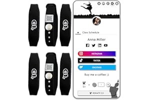 QRLYNK Tap Wristband - NFC Tags Digital Business Card - Tap NFC & Scan QR Code Bracelet - No Fee, No Subscription - Works on iPhone, Android(White) (Black, Pack 6)
