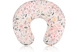 JUNDETYE Baby Nursing Pillow Cover, Removeable Breastfeeding Pillow Slipcover, Nursing Pillow Case for Newborn Boys Girls, Soft Fabric Fits Snug On Infant, Washable & Breathable, Yellow Pink Flowers