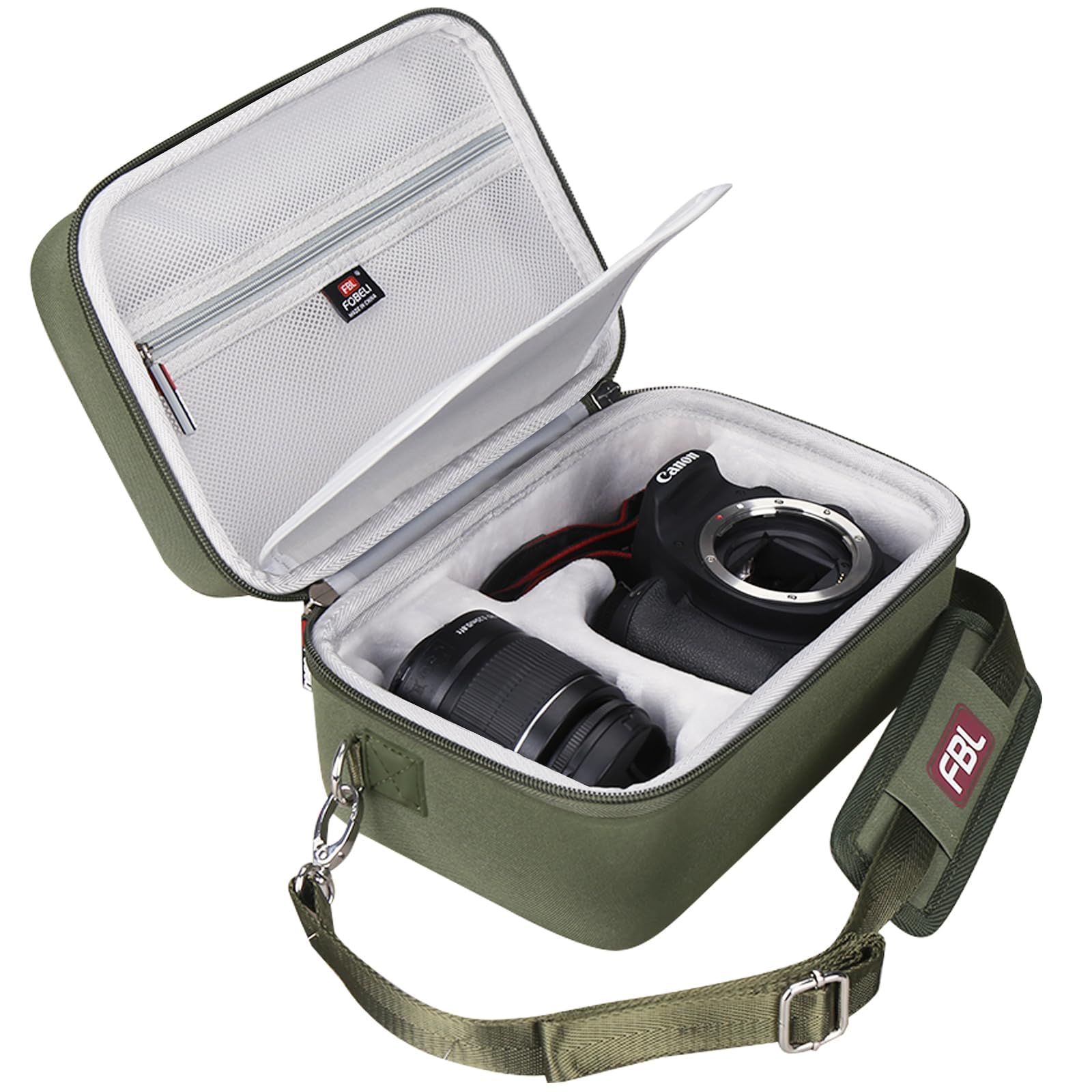 Photo 1 of FBLFOBELI EVA Travel Storage Case for Canon EOS Rebel T7 / T8i / T5 / R50 / R100 DSLR Camera with 18-55mm Lens, Camera Protective Waterproof Carrying Bag (Case Only) (Army Green)