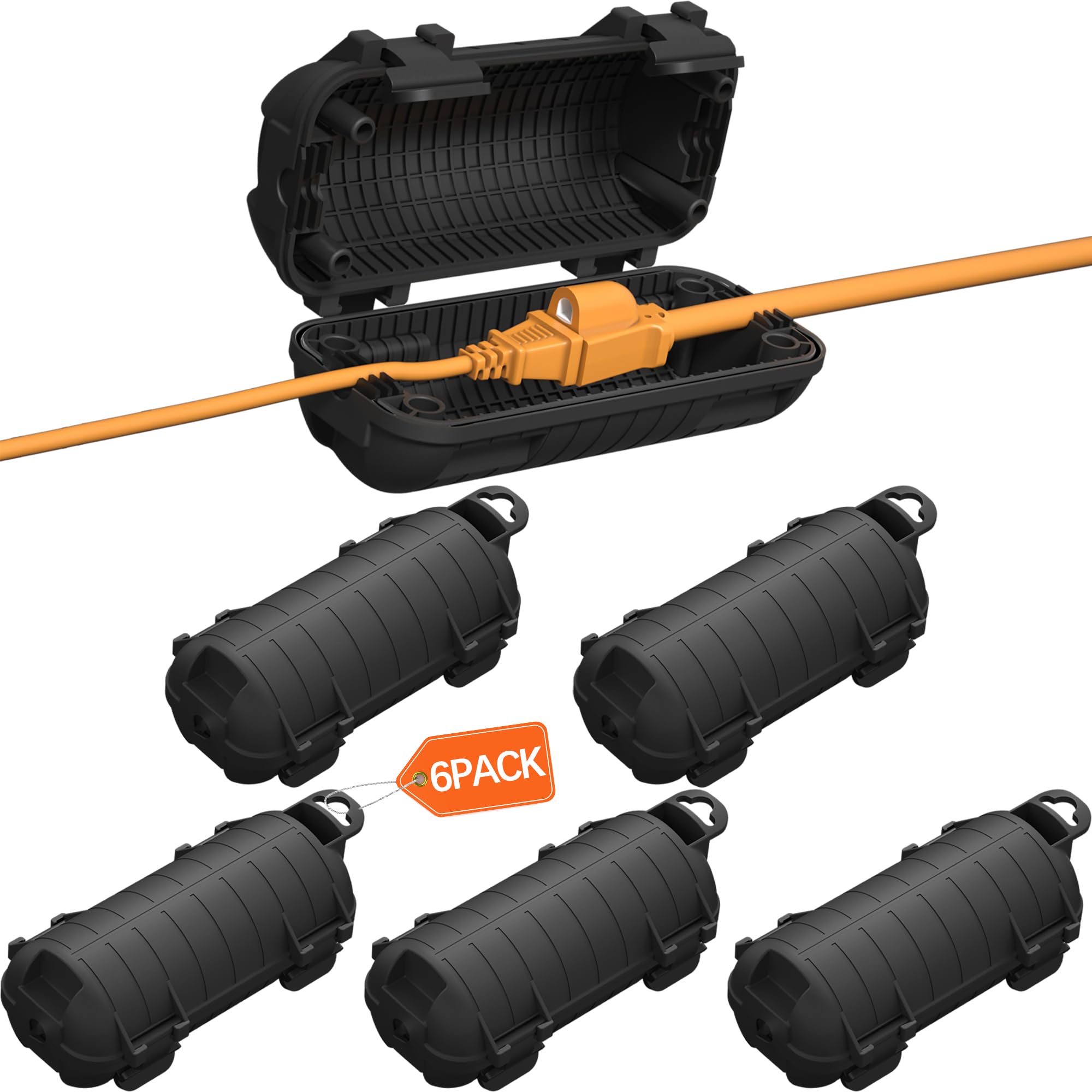 Photo 1 of Extension Cord Cover Outdoor, 6 Pack IP54 Water-Resistant Power Cord Protector Electrical Connection Box Outside Cable Safety Cover for Electronics Plug Outlet Tool Holiday Light, Black
