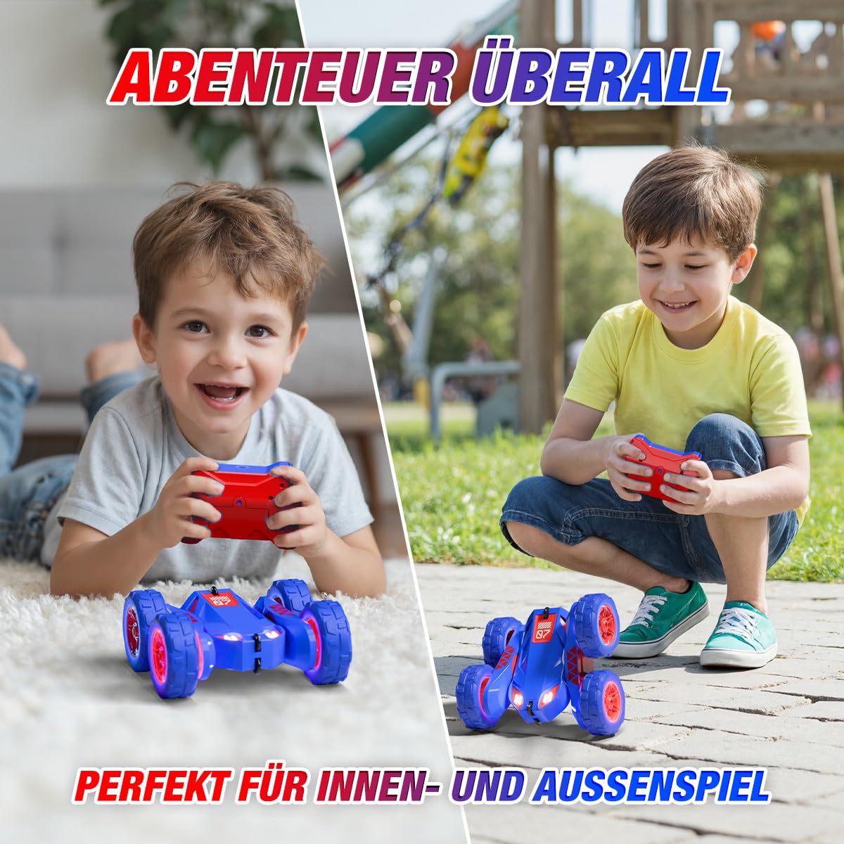 Duales Direktladung Ferngesteuertes Auto,Lädt Auto und Controller über USB,2.4G 360°Drehung Monster Truck mit Buntes LED-Licht,4WD Stunt Spielzeugauto Geschenk für Kinder Jungen Mädchen ab 3-12 Jahre 5