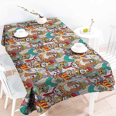 Amazon Beihai1日焼け防止テーブルカバー 犬用ダックスフンドデザイン モノクロ 動物 シルエット 抽象 漫画 骨 犬 模様 パーティー デコレーション テーブルカバー 布 ブラック ホワイト 60 X102 153cmx260cm テーブルクロス オンライン通販