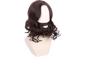 Edivd Child Brown Wig with Beard Short Brown Wavy Curly Wig for Kids Easter Cosplay Heat Resistant Synthetic Wig with Wig Cap