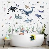 decalmile Under The Sea Large Sharks Wall Decals Ocean Family Room Kids Bedroom view 2