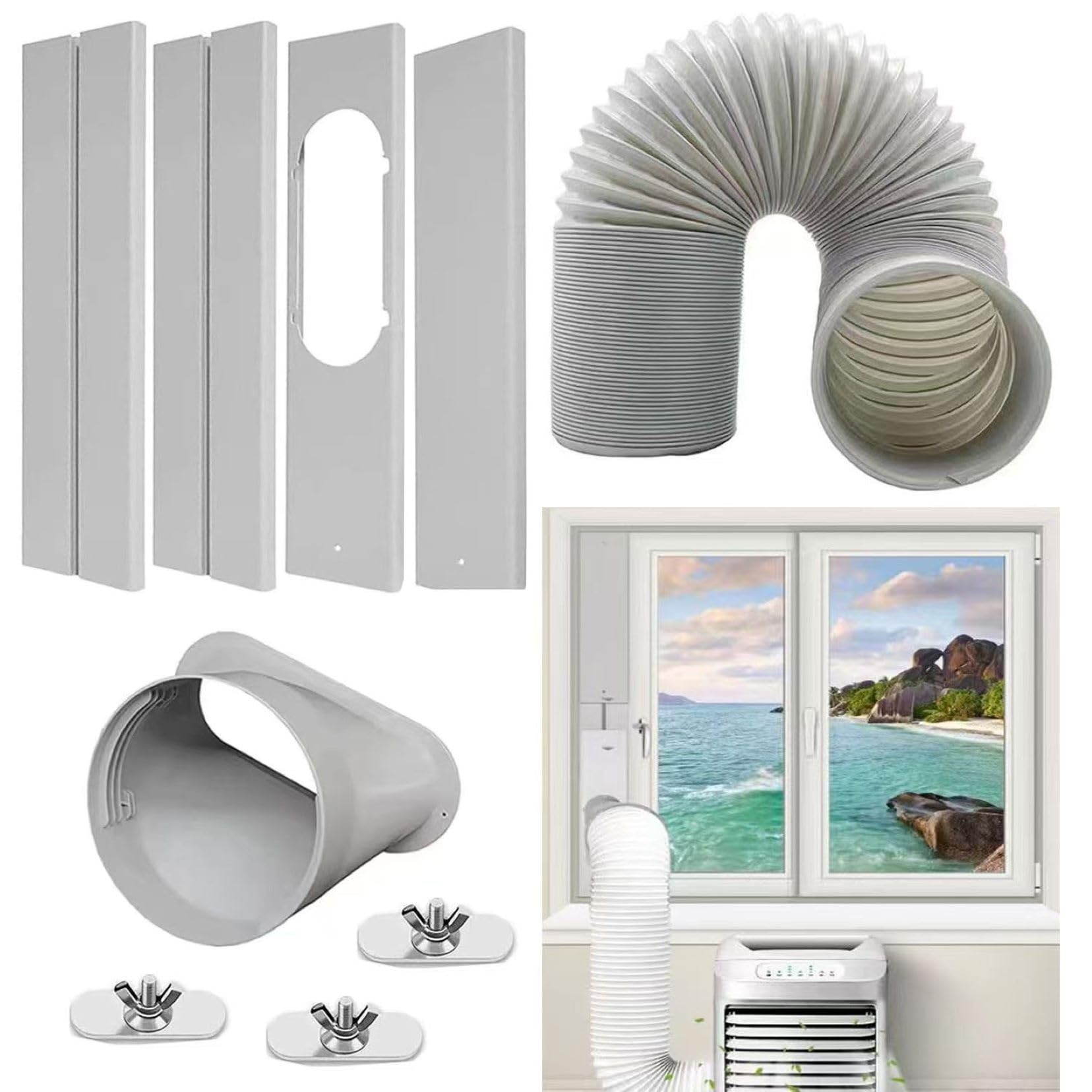 Photo 1 of Portable Air Conditioner Window Vent Kit, Adjustable Window Seal Slide Kit Plate for Portable Air Conditioner Kit Sliding Window AC Vent Kit Fit for Exhaust Hose with 5.1"/13cm Diameterr.