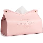 Tissue Box Cover Rectangle, Premium PU Leather Minimalist Tissue Holder with Snap Closure, Modern Decorative Tissue Dispenser for Bathroom Vanity, Bedroom Nightstand, Living Room & Office (Pink)