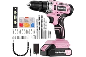 GardenJoy Cordless Power Drill Set - 21V Electric Drill Driver Kit with Battery and Fast Charger, 65pcs Acessories, 2 Variable Speed Control, 3/8-Inch Keyless Chuck and 24+1 Torque Setting