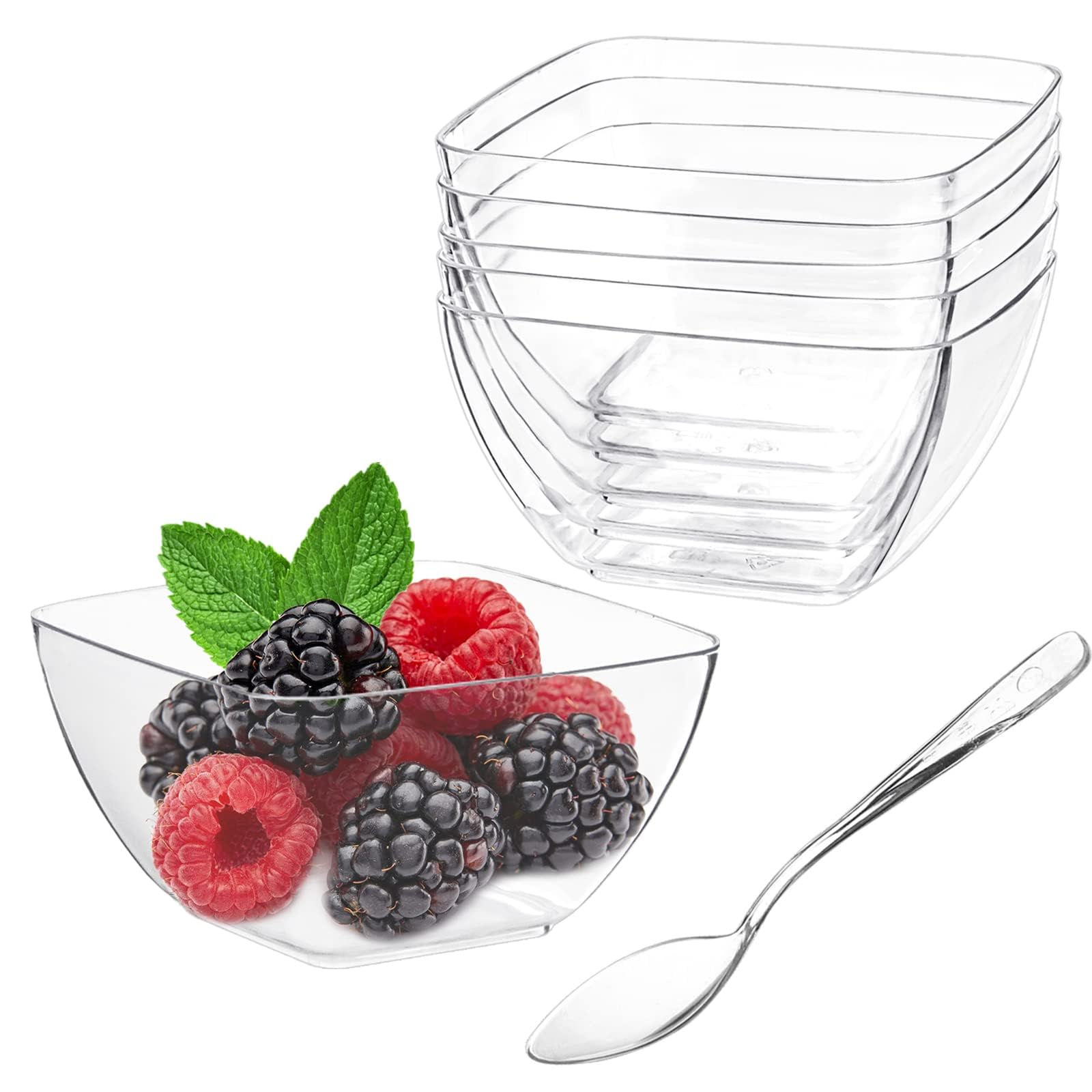 Photo 1 of TOFLEN 200ct 2 oz Mini Dessert Cups with Spoons, Clear Plastic Reusable Small Party Serving Cups for Appetizers, Hors D'oeuvres Plates