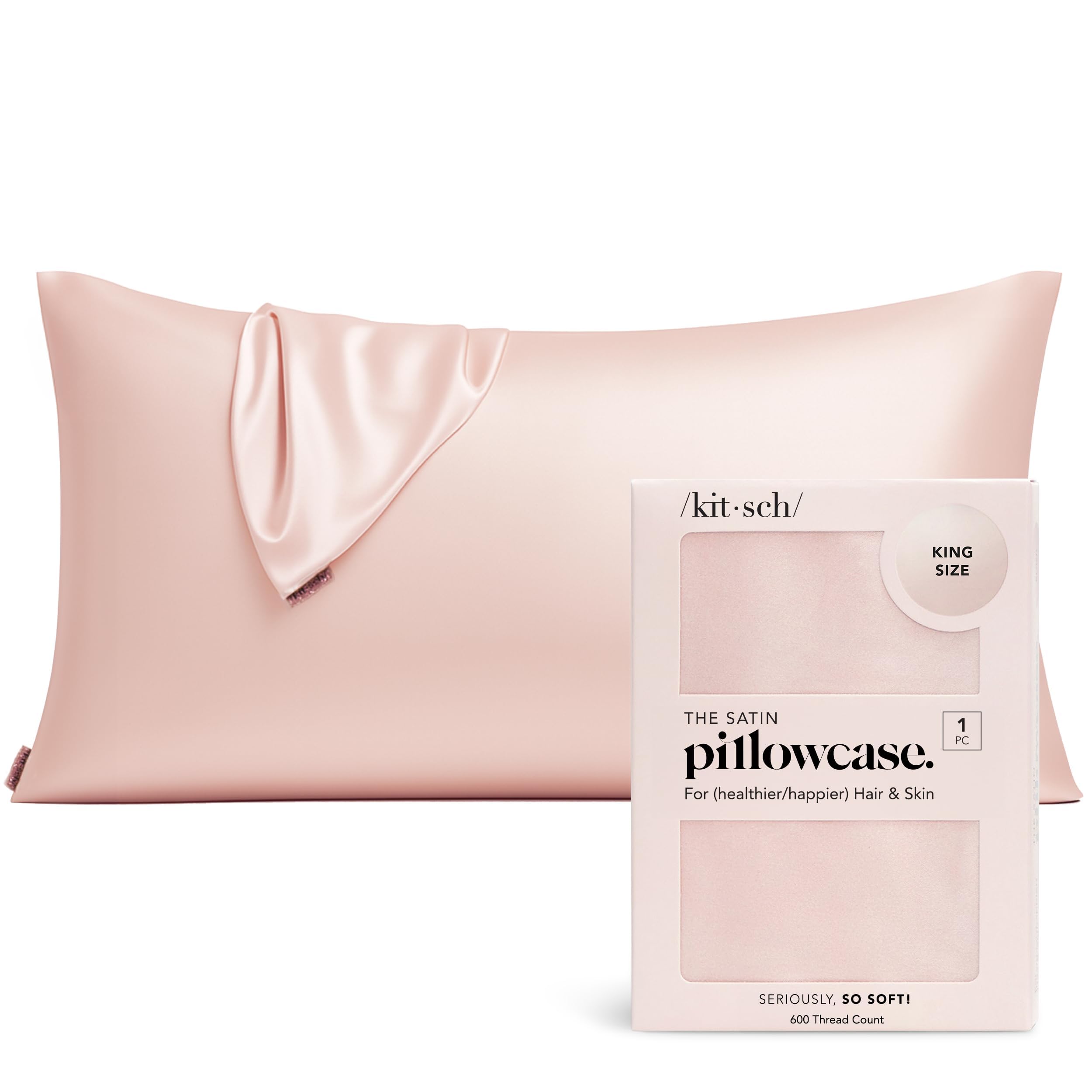 Kitsch Satin Pillowcase with Zipper for Hair & Skin - Softer Than Silk Pillow Cases, Smooth Cooling Satin Pillow Case, Wrinkle-Free, Machine Washable - King Size Satin Pillow Case 48x91 cm, Blush