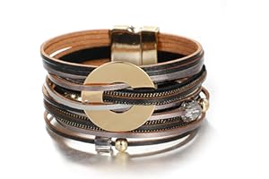 KSQS Multi-layer Leather Wrap Cuff Bracelet, Boho Wide Braided Buckle Bracelets for Women, Waterproof Leather Wristband Bangles