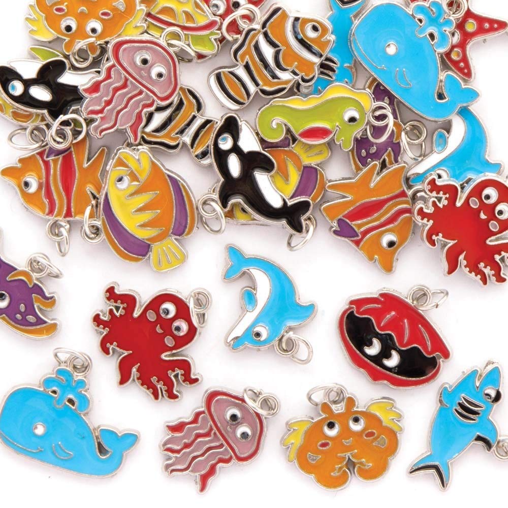 Baker Ross FE236 Sealife Bracelet Charms - Pack of 30, Perfect for Kids Jewellery Making Activities, Bracelets, Necklaces, Bead Art Activities or Party Crafting