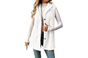 BTLYUIOAPE Womens Sherpa Vest Sleeveless Long Winter Button up Fleece Hooded Vest Jackets Warm Lightweight Fleece Outerwear