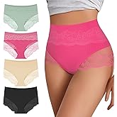 BOKIOW Women Cotton Underwear High Waisted Soft Lace Panties Comfort Breathable Sexy Ladies Brief Multipack
