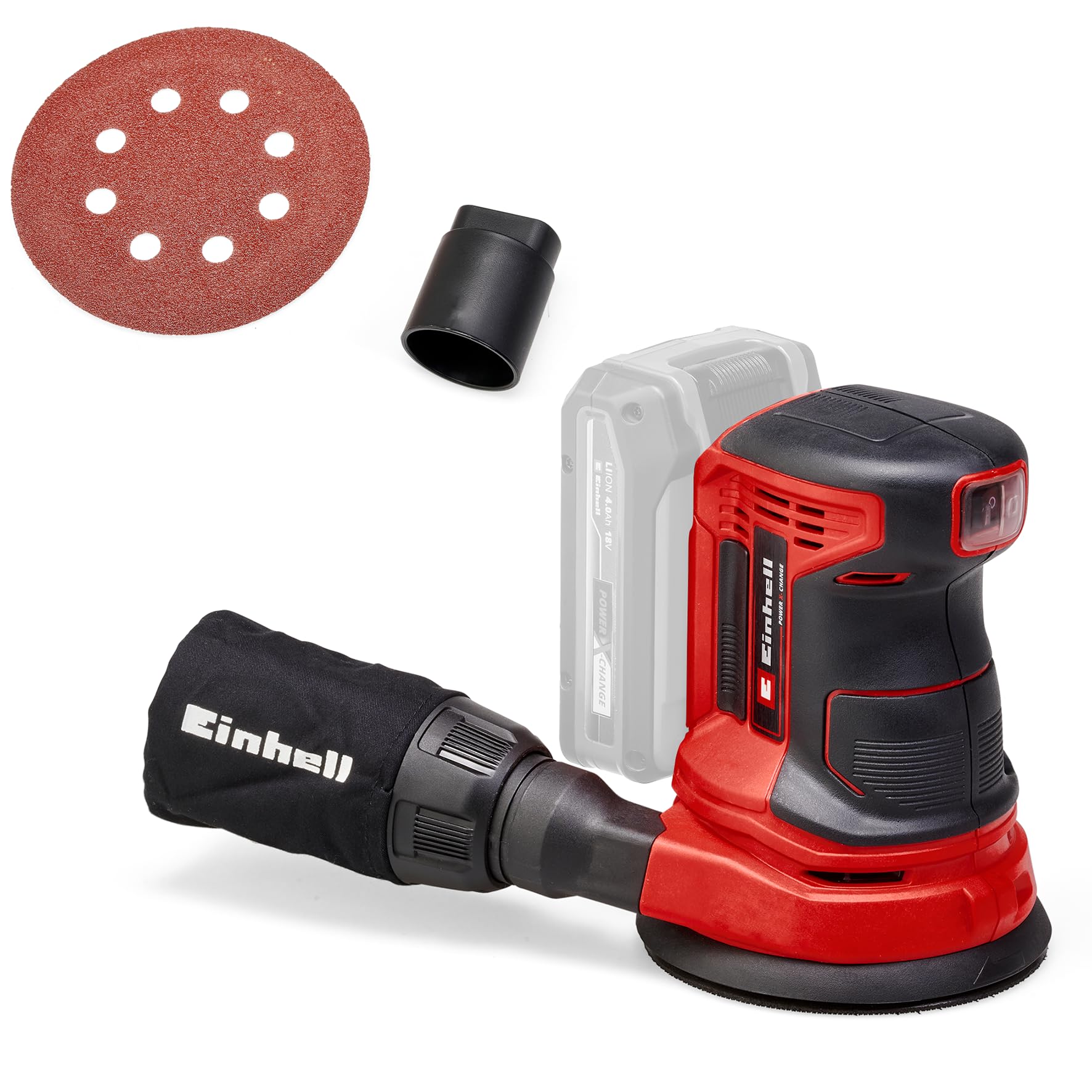 Einhell Cordless Random Orbital Sander 18V Power X-Change, Sander for Wood, Plastic and Metal, with Dust Collection, Without Battery TE-RS 18 Li-Solo with Dust Collection