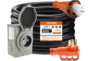 Finderomend 20 ft 50 Amp Generator Cord and Power Inlet Box Combo Kit,125/250 Volts,Generator Power Cord NEMA 14-50P to SS2-50R Extension Cord,for RV Truck Trailer Motorhome