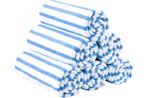 JML Microfiber Beach Towels, Large Bath Towel Set for Adult, 6 Pack, 27" x 55" - Cabana Stripe - Absorbent, Quick Dry for Pool, Bathroom, Sport, Yoga, Camping, Swimming, Dorm, Summer Party, Blue