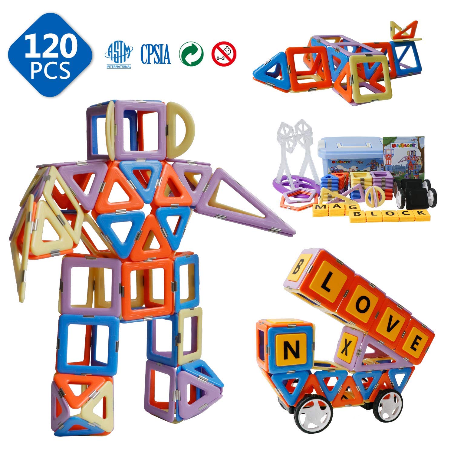 Magnetic Toys - Magnetic Blocks for Kids Boys and Girls Preschool Toys Magnet Building Sets Magnetic Buliding Blocks Stem Toys 120 Pcs