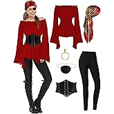 CICOCI Pirate Costume For Women With Accessories Renaissance Blouse Top Belt Headscarf Full Outfits Halloween Costume