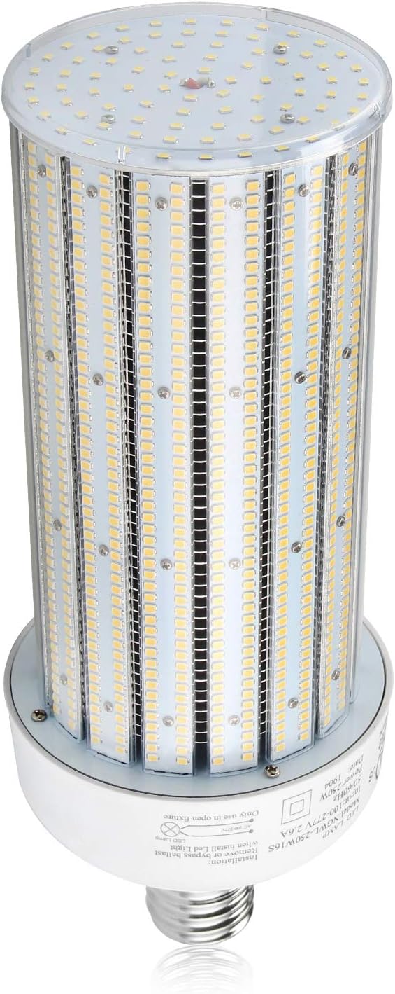 250W LED Corn Bulb Light 36000Lm 5000K Daylight 1000W Metal Halide Replacement E39 Mogul Base Warehouse Highbay Gym Retrofit Light AC100-277V UL DLC Listed