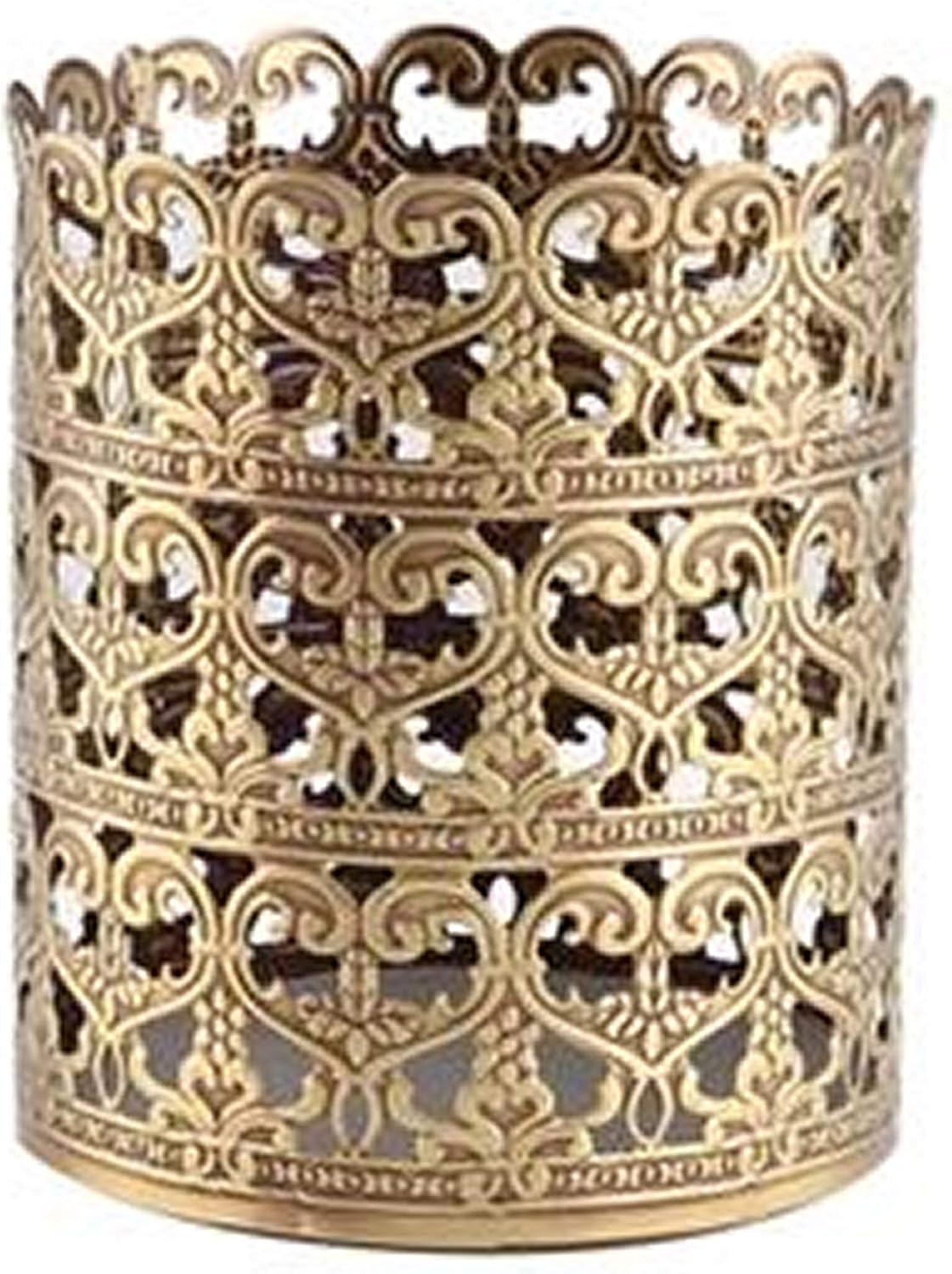 Heart Patterned Vintage Hairbrush Holder Antique Make up Brush Holder Makeup Vanity Organizer (Brass, Medium)