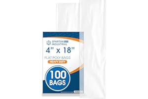 Spartan Industrial - 4” X 18” (100 Count) 2 Mil Heavy Duty Flat Open End Clear Plastic Poly Bags - For Rolled Posters, Packag
