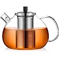 67oz XL Large Glass Teapot with Infuser Stovetop Safe, Tea Pots for Loose Tea Glass, Glass Tea Kettle for Stove Top, Clear Teapot with Strainer for Loose Tea (2000 ml)